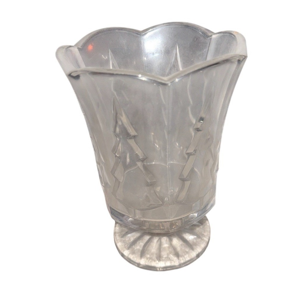 Pedestal Vase Scalloped Rim Embossed Christmas Tree 6.5 in Tall pressed glass